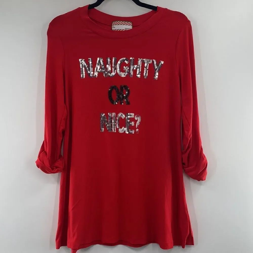 3For$20 Harlow & Rose Red Sequence Naughty or Nice Top size small